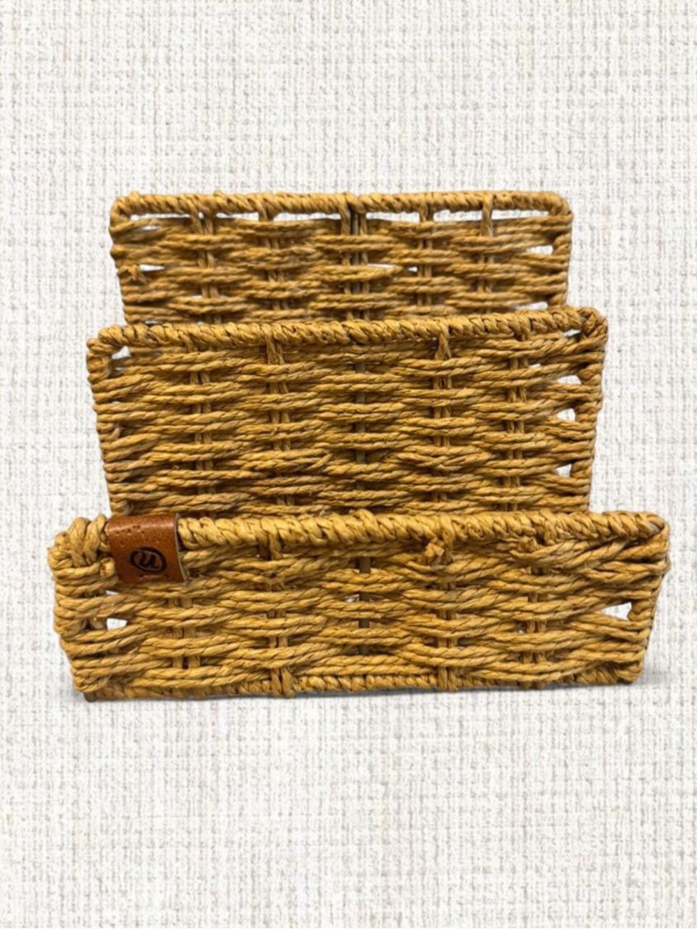 2-tier woven wicker/rattan-style desktop mail or letter organizer